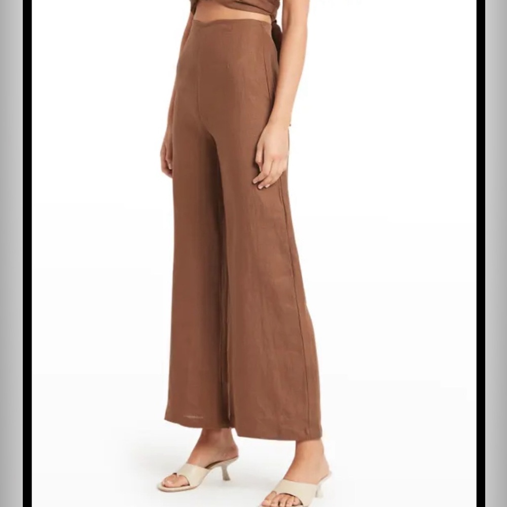 Faithfull the Brand Brown Linen Wide-Leg Pants